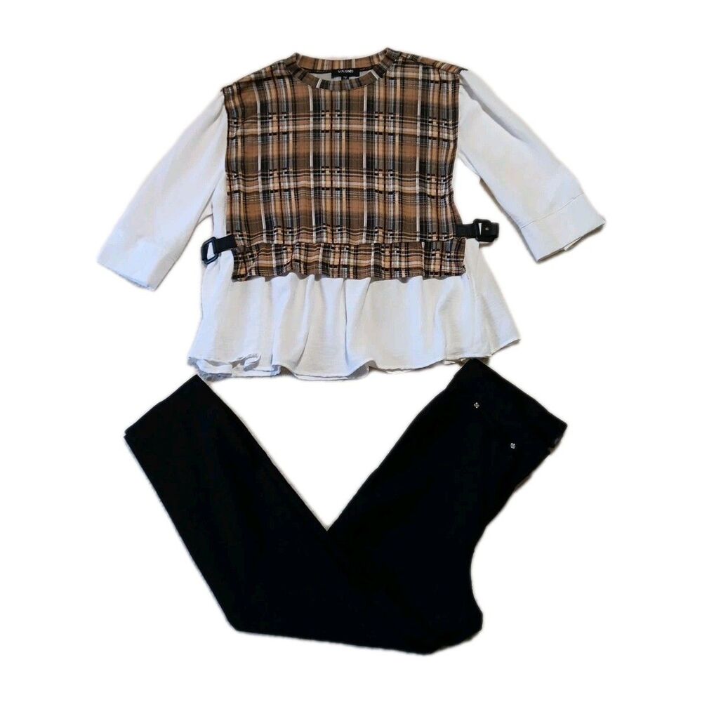 Cocomo XL Plaid Top Rafaella 16W Black Pants Women's 2pc Outfit Bundle